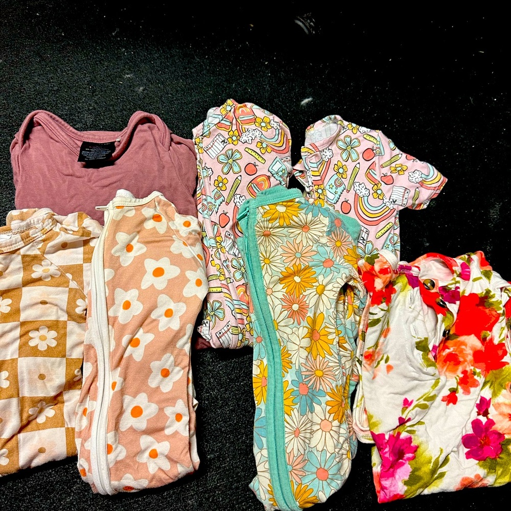 7 pairs Baby girl bamboo pajamas newborn, 3-6 and 6/9